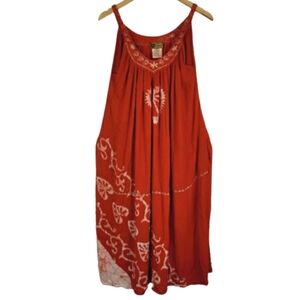In gear vintage boho orange embroidered tie-dye dress